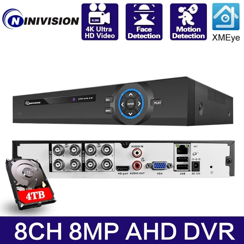 AHD DVR 6in 1 Hybrid TVI CVI AHD CVBS IP Camera Digital Video Recorder Security System 8MP XMEYE Analog Surveillance 8Channel 4K