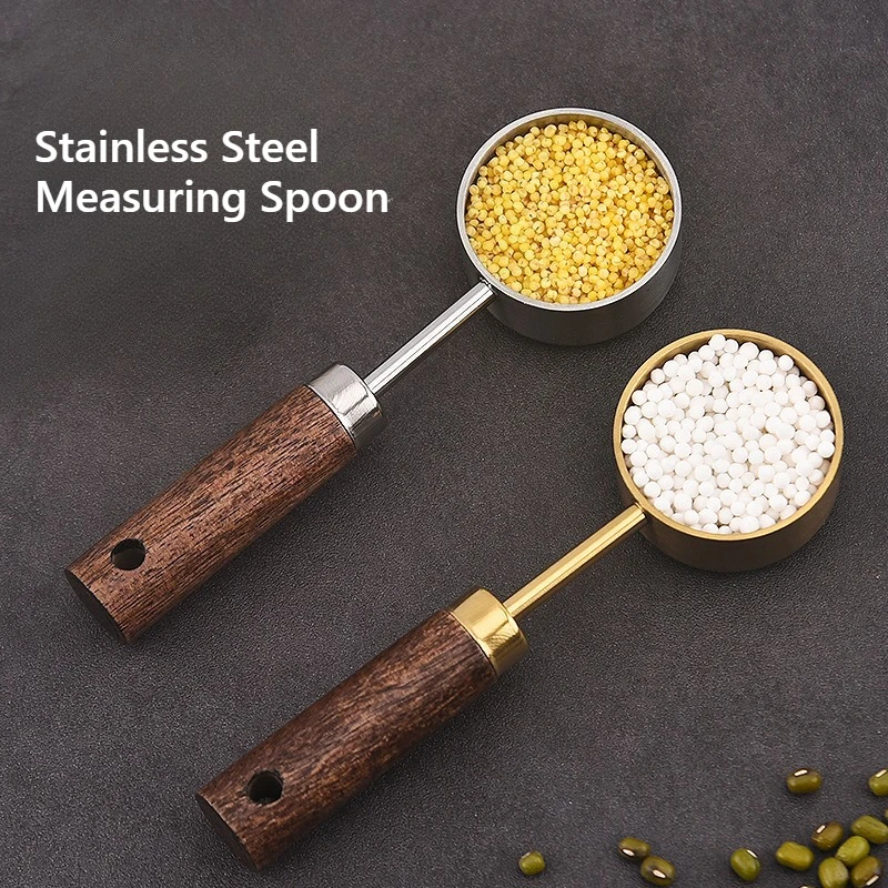 15ml Measuring Food Spoon for Cooking with Heavy Duty Design and Rustproof Features,Black Walnut Long Handle,Measuring Cup
