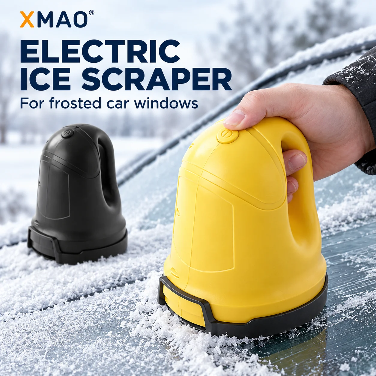 XMAO Rechargeable Car Windshield Ice Scraper, Electric Rotating ABS Disc Snow Frost Removal Tool with Handle and Storage Cover