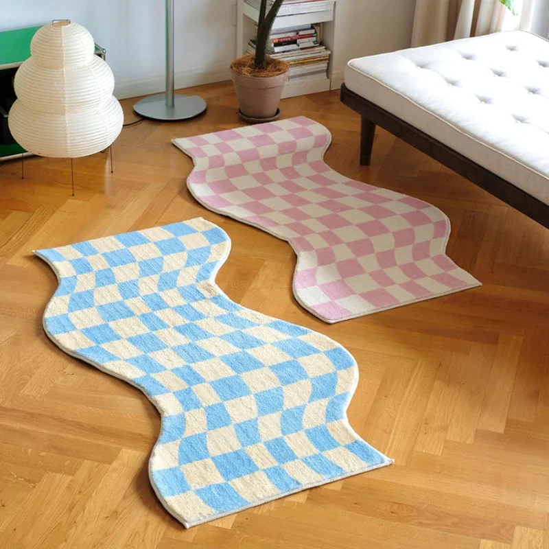 Irregular Checkerboard Bedroom Rug Modern Fashion Classic Lattice Living Room Polyester Carpet Cute Girly IG Decoration Home Mat