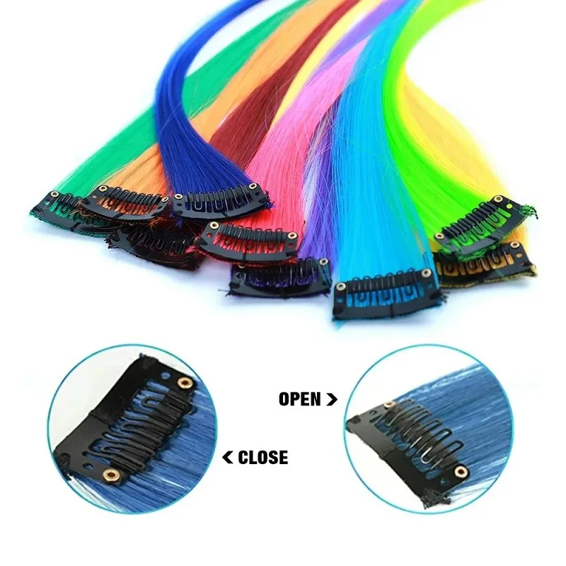 WIGSIN 10PCS/Pack Synthetic Colored Party Highlights Clip in Hair Extensions for Girls Omber Colors Long Straight Hairpieces image 2