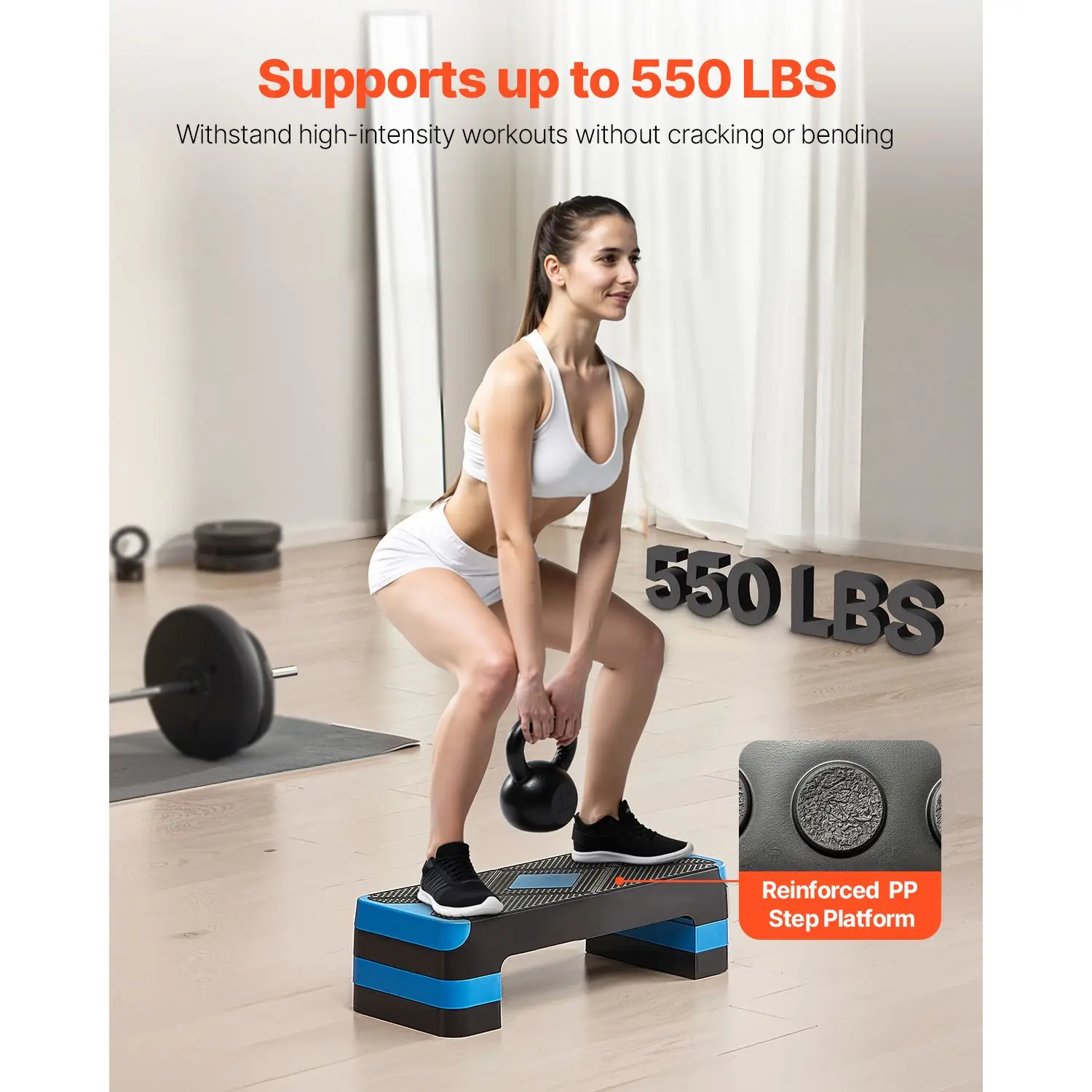 Adjustable ABS Aerobic Workout Stepper Platform with Risers Home Gym Exercise Board