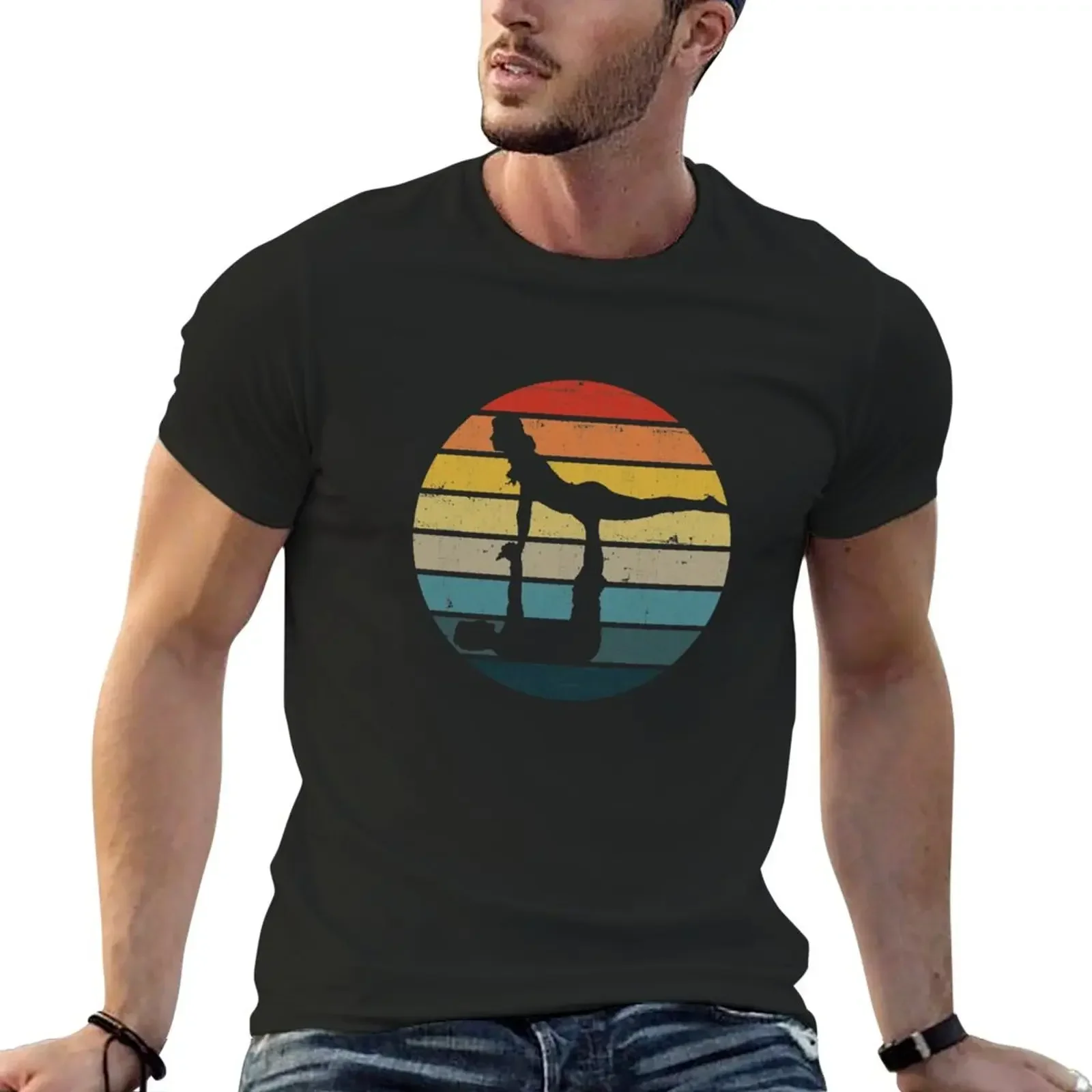 Acroyoga Silhouette On A Distressed Retro Sunset design T-Shirt summer clothes aesthetic clothes mens clothes