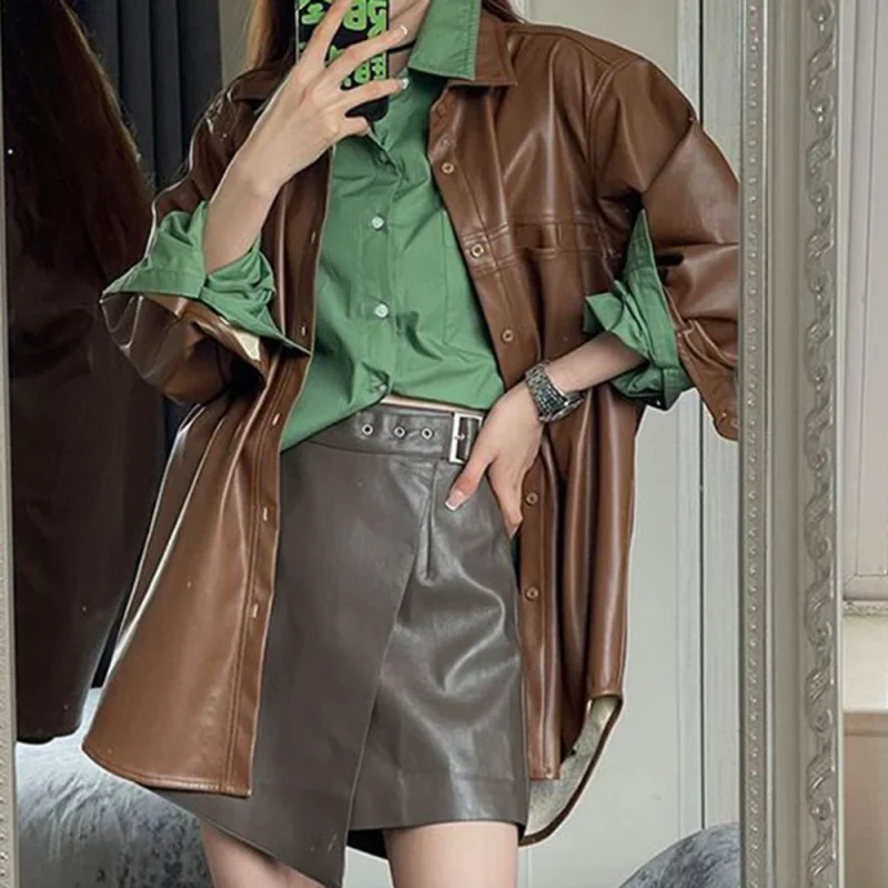 Autunno 2025 Giacca in pelle PU viola uva Giacca retrò da donna Camicia ampia Cappotto invernale da donna