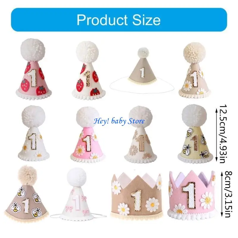 Q1fe Lovely bertema bayi perempuan topi ulang tahun Felt Party Supplies Peran Peran Bermain Props