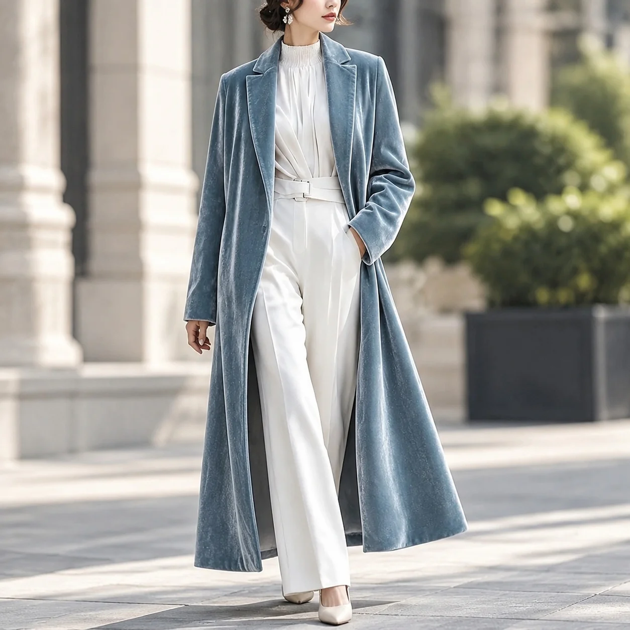 Pocket Coat Turn Down Collar Loose Fit Professional Style with Commuter Chic Long Sleeve Elegant Style Long Length Women Coat