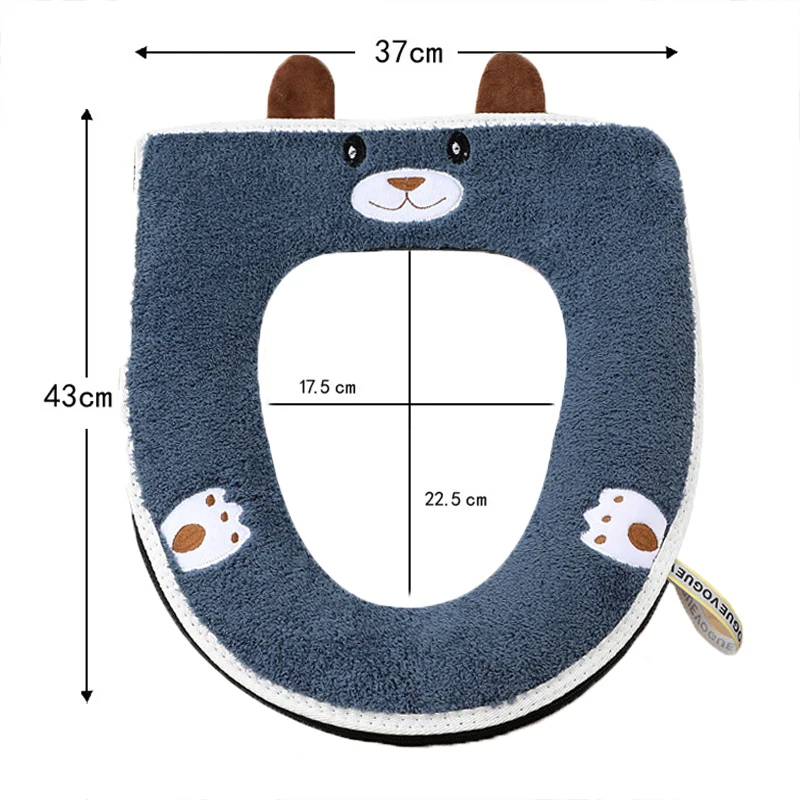 Winter Warm Toilet Seat Cover Cute Cartoon Toilet Seat Cushion Universal Waterproof Zipper Closestool Mat Bathroom Accessories