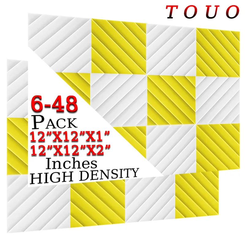 TOUO Acoustic Foam 6/12/24/48 Pcs Soundproof Wall Panels High-Density Sound Absorbing Sponge Pad Drum Room Acoustic Treatment