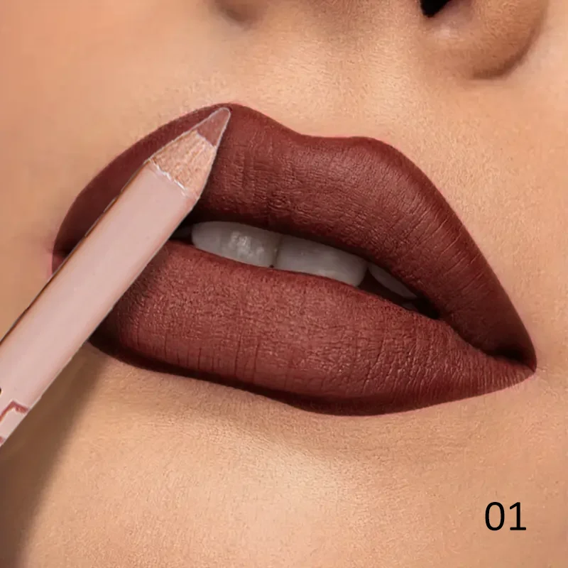 Long-lasting Waterproof Lip Liner - Matte Effect, Anti-Blurring, Pink, Red and Nude Suitable for All Light Beige Types