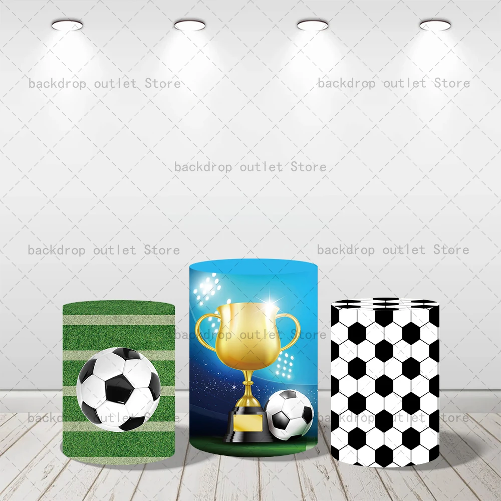 Mehofond Football Cylinder Cover Backdrop Sport Field Soccer Cup Boys Birthday Party Circle Plinth Cover Backgrounds
