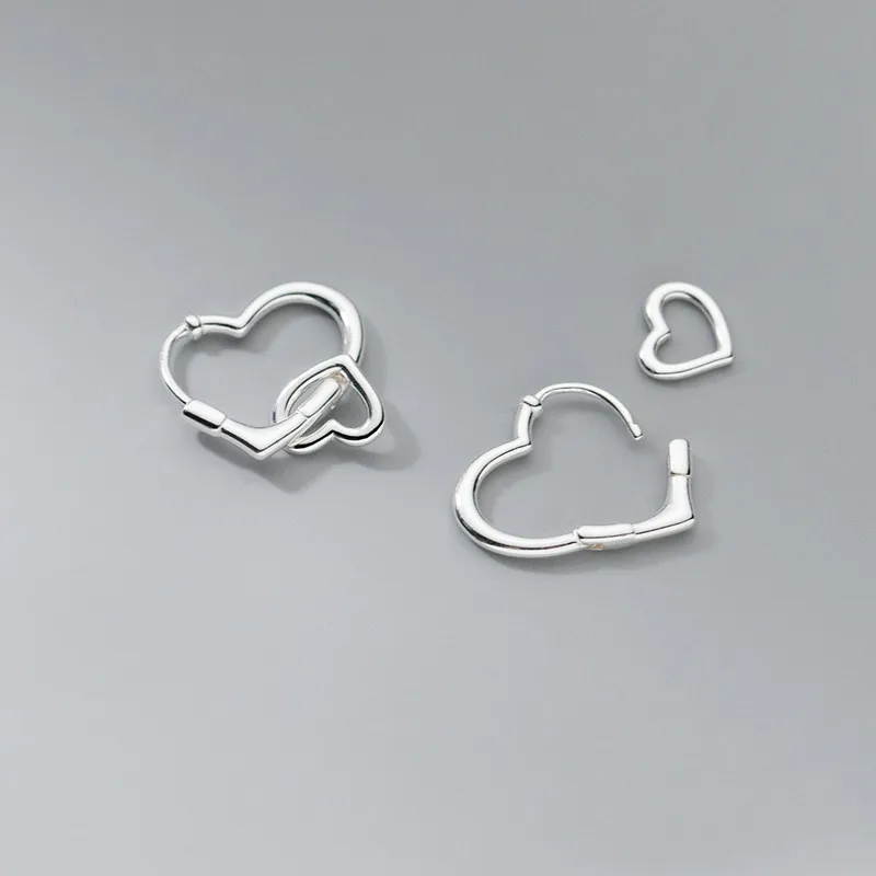 925 Silver Needle Double Love Heart Hoop Earrings for Women Girls Elegant Fashion Wedding Party Punk Jewelry e775