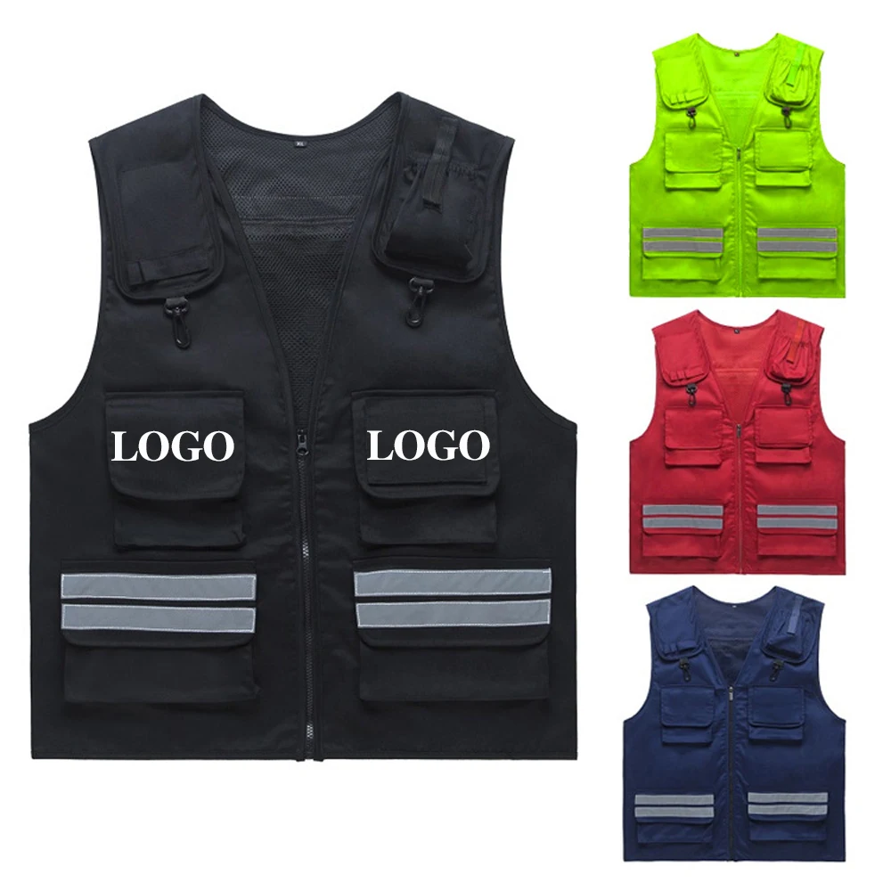 Hoge Zichtbaarheid Zwart Veiligheidsvest Custom Logo Multi Pockets Outdoor Rescue Reflecterende Jas Man Werkkleding Hi Vis Werkkleding