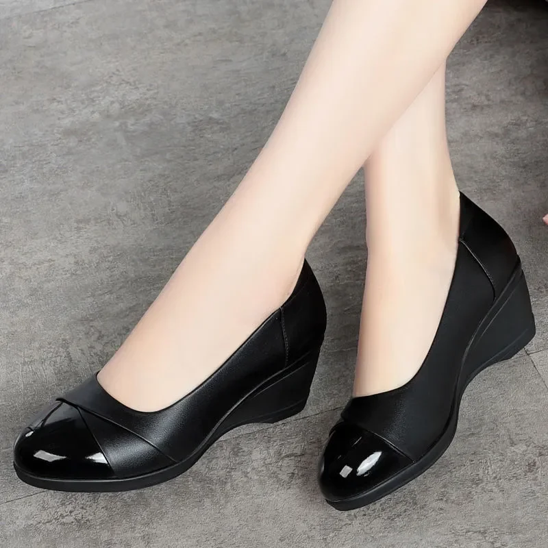 Women Cute Round Toe High Quality Wedge Heel Comfort Pumps Lady Fashion Elegant Comfort Spring Summer Office Work Shoes A31