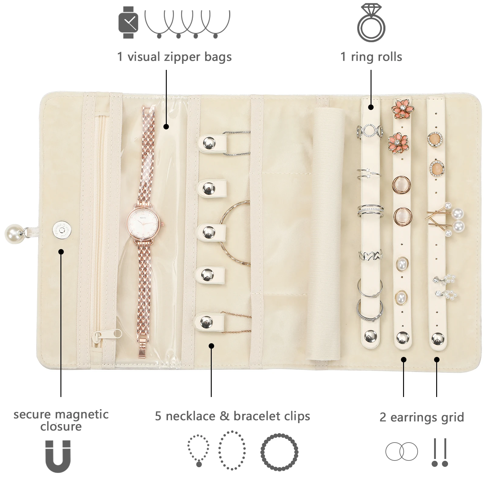 Reis Sieraden Organizer Vrouwen Roll Opvouwbare Sieraden Geval Voor Armband Ring Kettingen Oorbel Draagbare Sieraden Opbergtas