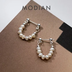 Modian 925 Sterling Silver Baroque Irregular Pearl Hoop Earrings Elegant Cocktail Party Jewelry For Women Valentine's Day Gfits