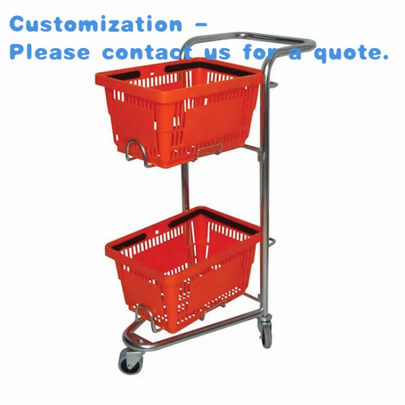 custom.Supermarket Shopping Basket Market Trolley With 2 Baskets