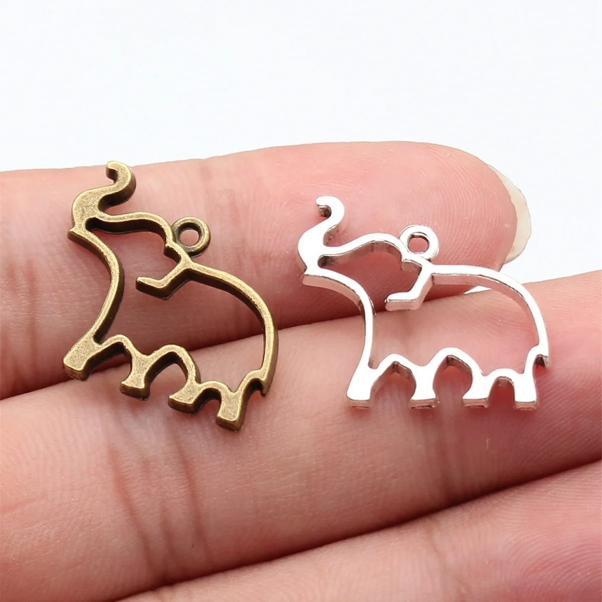 WYSIWYG – breloques éléphant ajourées, 4 pièces, 19x25mm, 2 couleurs, couleur bronze antique, couleur argent antique, pour la fabrication de bijoux DIY