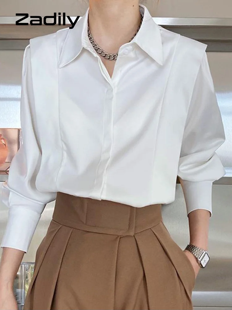 Zadily 2022 Summer Elegant Long Sleeve Solid Work Shirt Women Office Lady Button Up White Shirt Blouse Casual Female Clothes