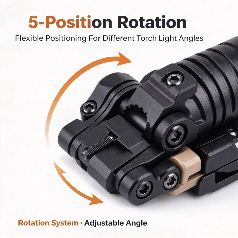 2026 Adjustable Flashlight Holder Clip, 5 Position Design for 25mm Torch, Black Sand Color, Outdoor Tactical Equipment