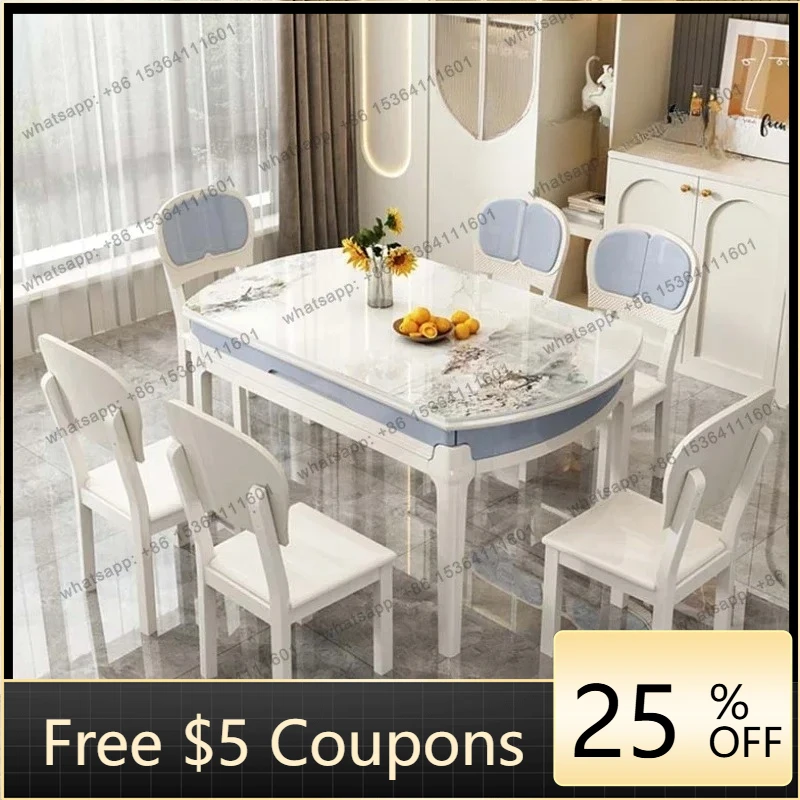 

W2 Round Modern Dining Table Chairs Extendable Long Luxury Designer Dining Table Kitchen Salon Muebles Trendy Furniture