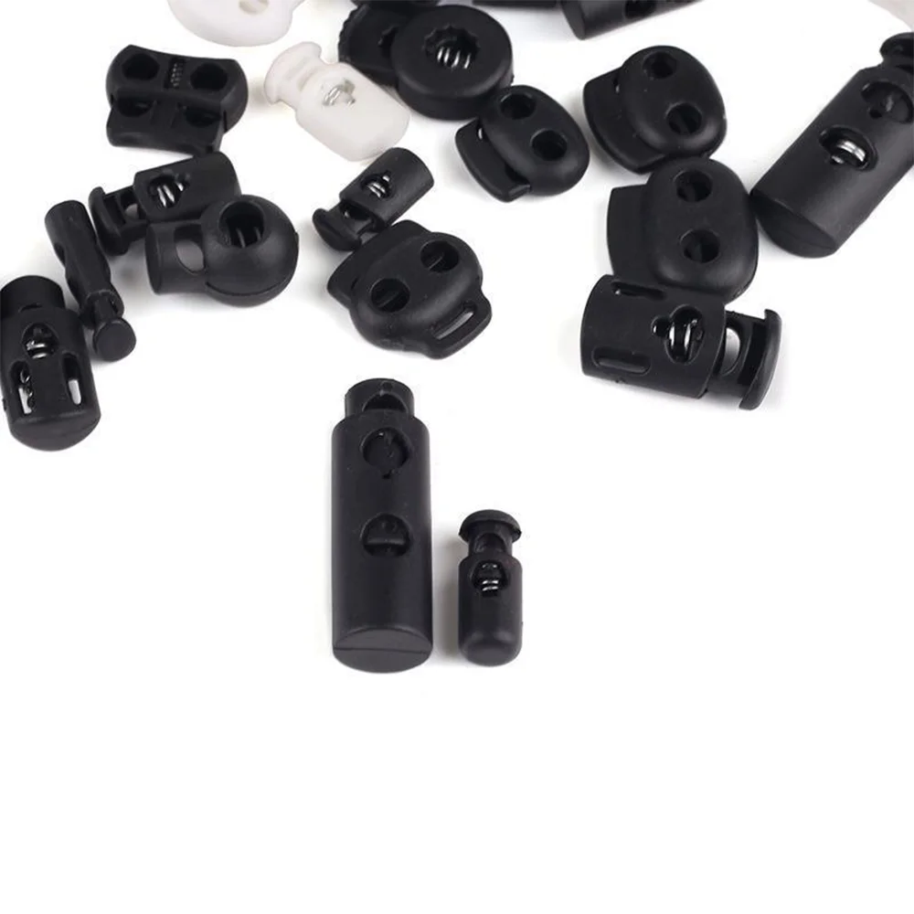 Fibbie a molla in Nylon di plastica da 10 pezzi, orologio elastico nero, fibbia elastica regolabile in corda, tappo a naso di maiale a doppio foro