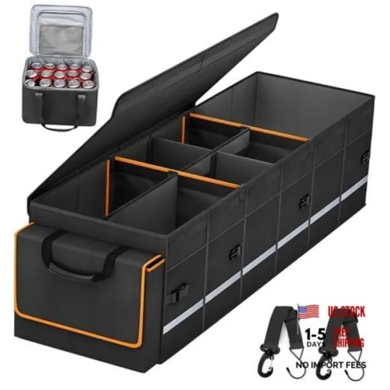 Rear Racks & Accessories Car Trunk Organizer and Storage with Lid & Removable Leakproof Large Black