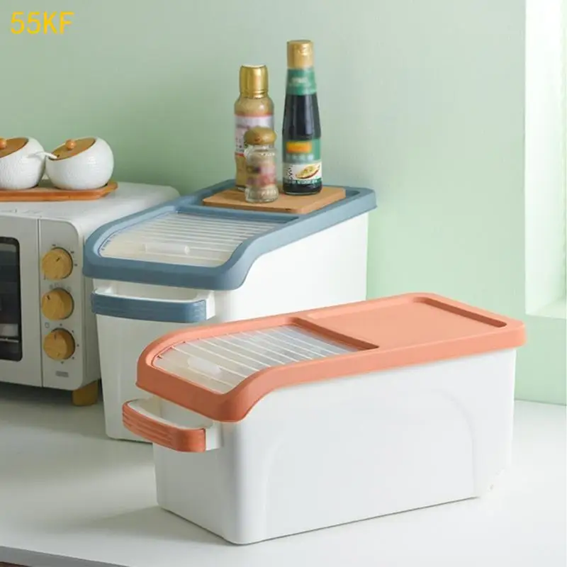 

55KF Rice Storage Container 10kg with Visible Window and Pulley for Home Kitchen Thick Rice Storage Box Large Capacity Grain Box