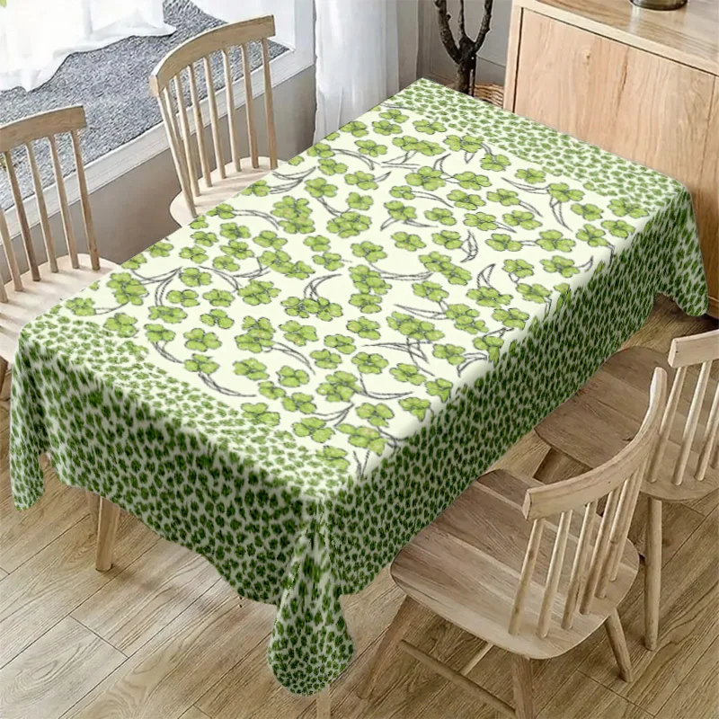 Clover Tablecloth, Green Four Leaf Clover Print Waterproof Rectangular Table Cover, Washable for Spring Home Dining Decor