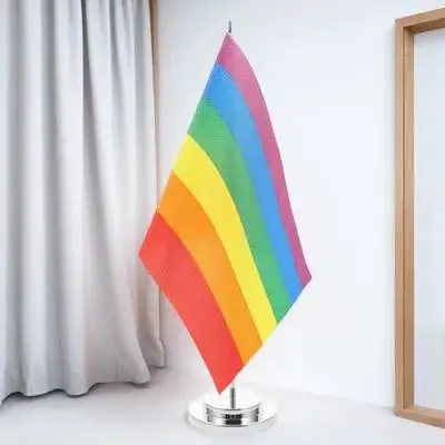 

1 Set Of Metal Flag Holder With Polyester Rainbow Table Flags Lightweight Portable Pride Decor For Party Festival Desk