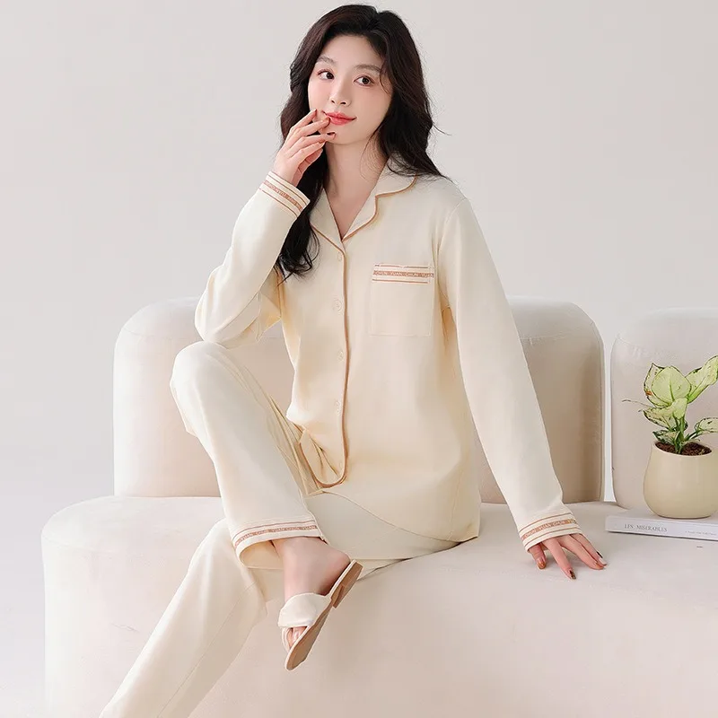 

Women's Pajamas Spring and Autumn Long-sleeved Cardigan Casual Outerwear Loungewear Suit