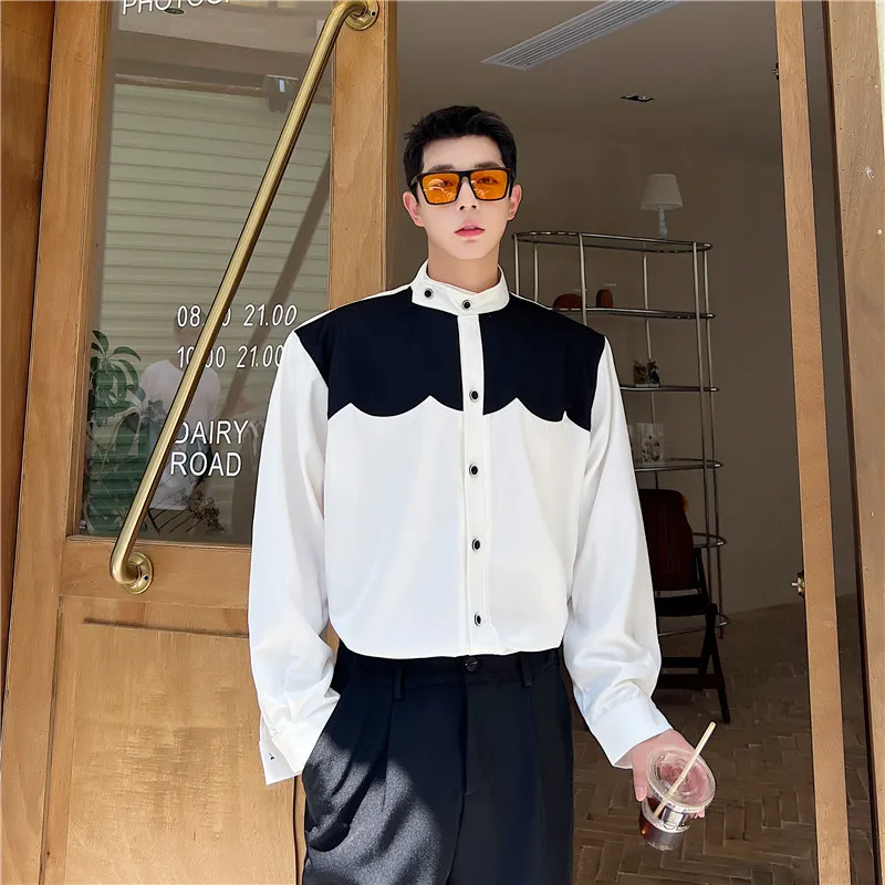 

Faionable Bla, белый контрастный мужской повседневный воротник-стойка свободного покроя, универсальный базовый слой, топ на весну