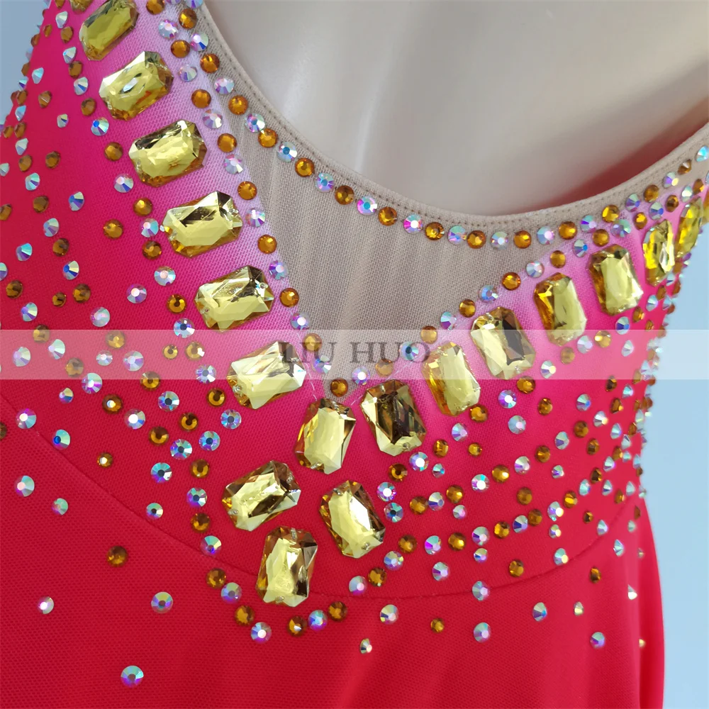 LIUHUO femmes Aldult fille personnaliser Costume Performance compétition justaucorps patinage artistique sur glace robe danse adolescents rouge sans manches