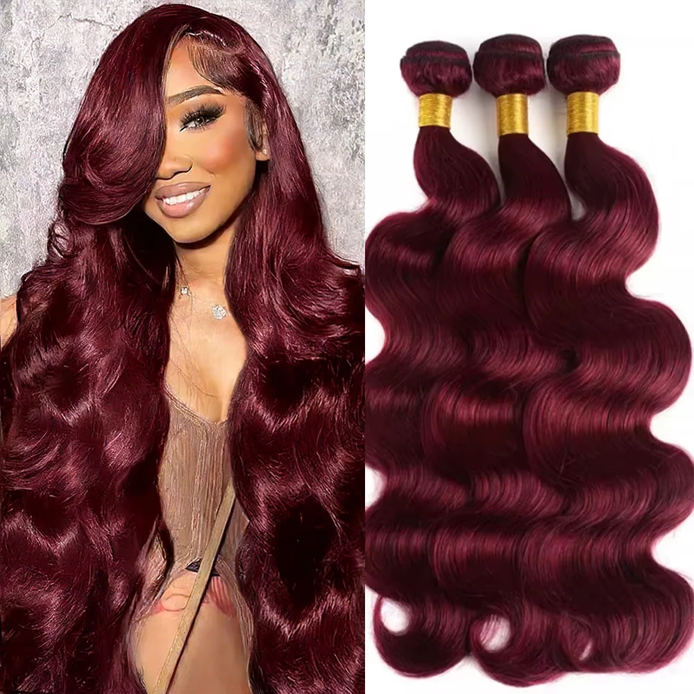 

Наборы бразильских волос Body Wave 99J бордового цвета, 30 дюймов, 100% натуральные, необработанные, 16A, для наращивания, распродажа