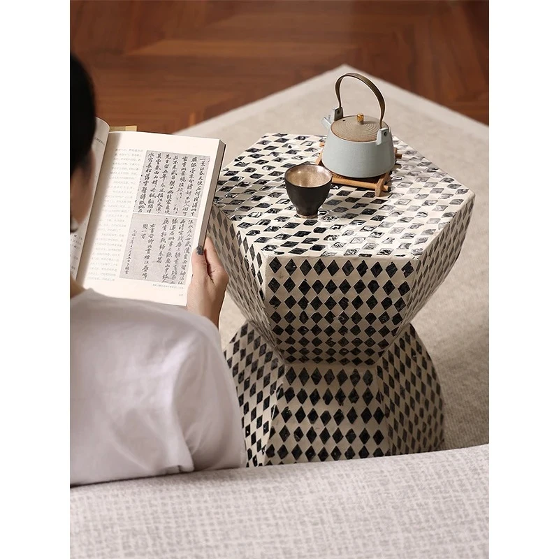 Wooden Furniture Home Imported Handmade Shell Small Tea Tables Creative Balcony Living Room Sofa Corner Tables