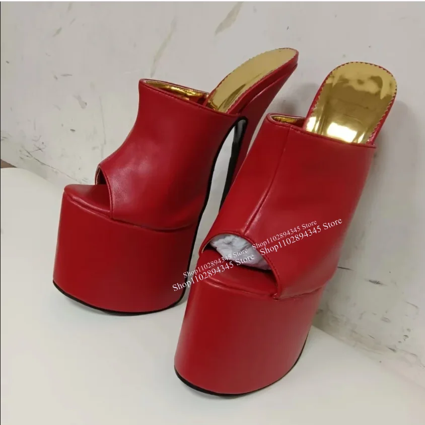 Red Leather Platform Sandals Thin High Heel Peep Toe Cool Fashionable Sexy Summer Big Size Woman Shoes Zapatillas Mujer