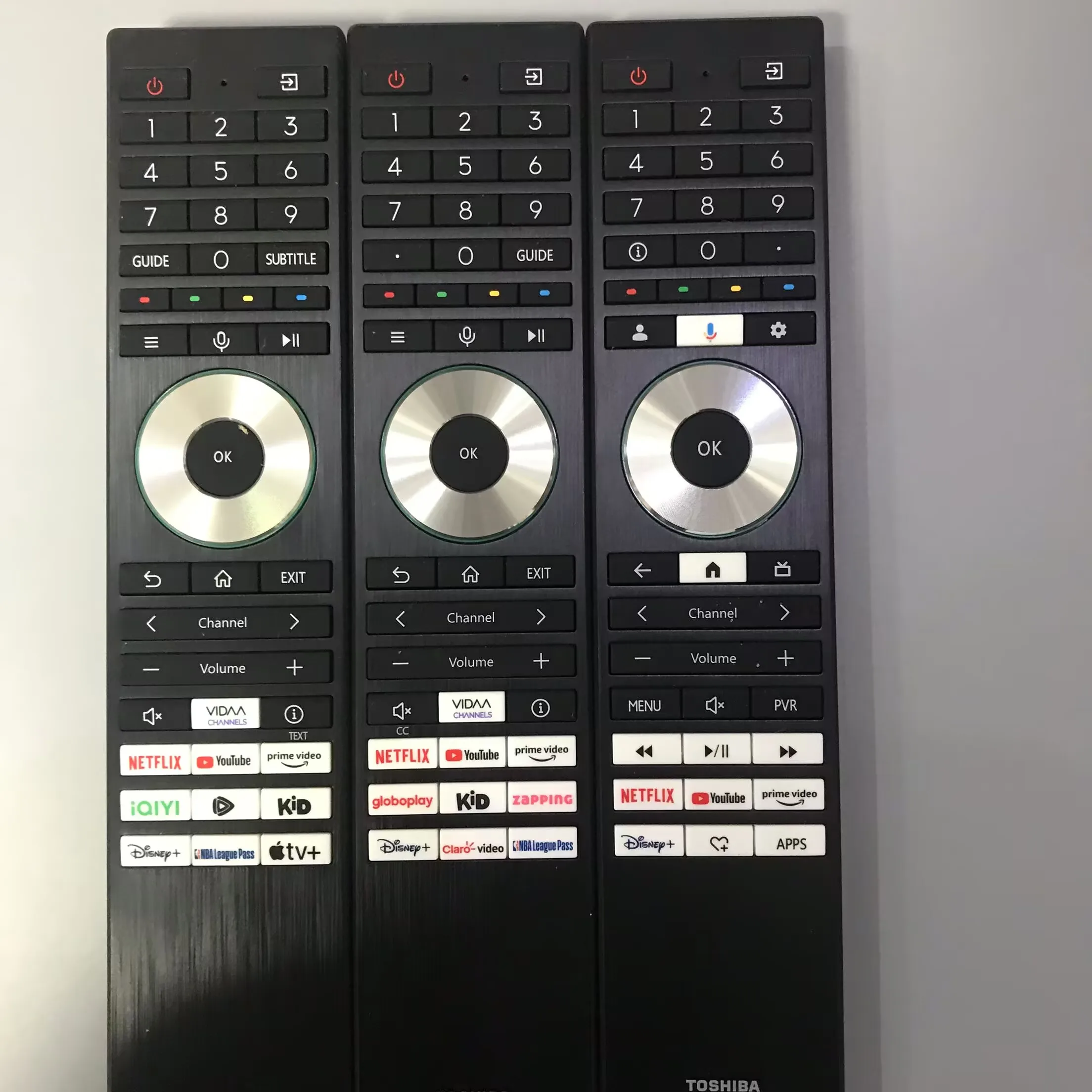 Remote controls ERF3D98T, ERF3K98T, and ERF3G98T are compatible with Toshiba smart voice TVs.