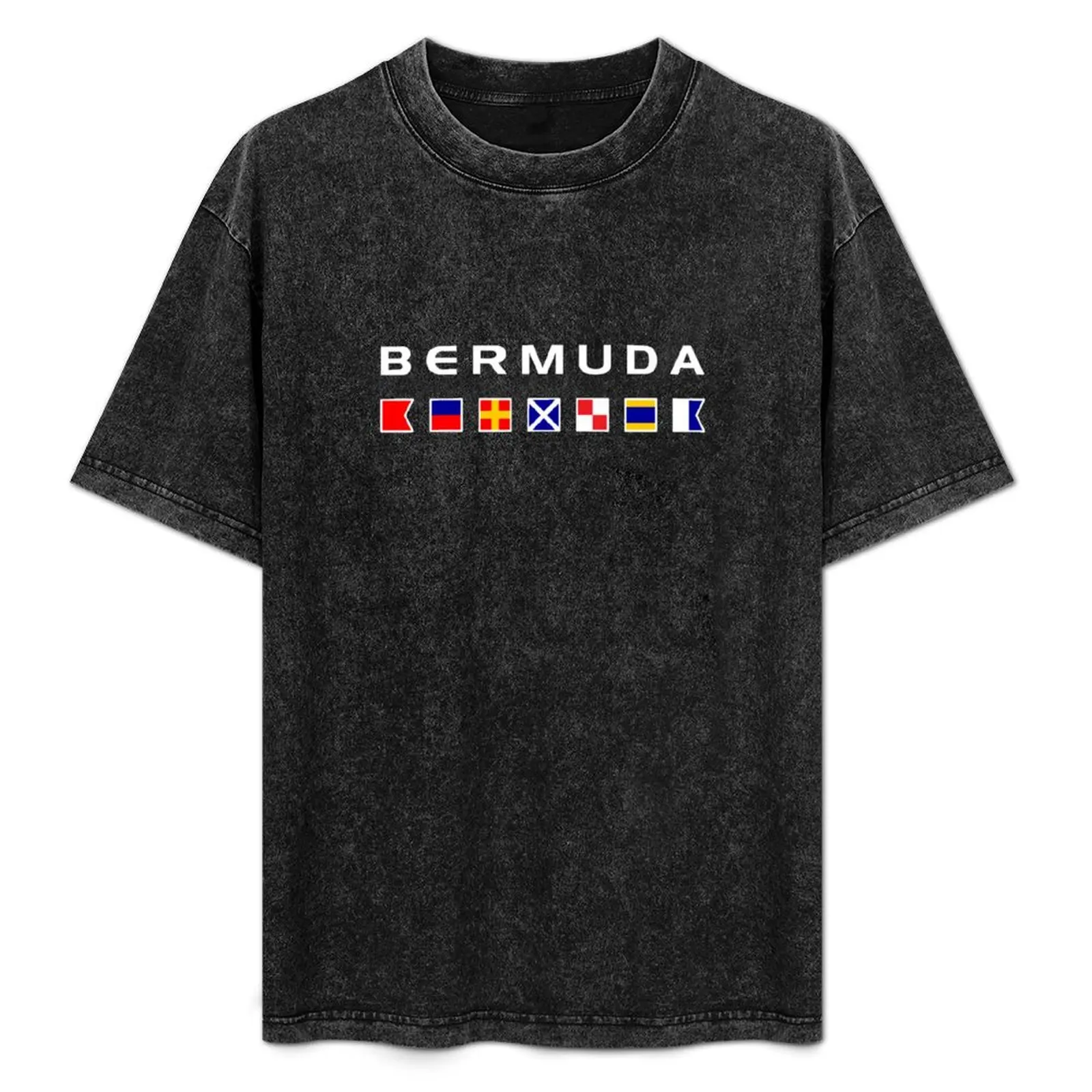 

Bermuda Maritime Nautical Signal Flags Dark Color T-Shirt Casual Loose Short Sleeve Tee for Men