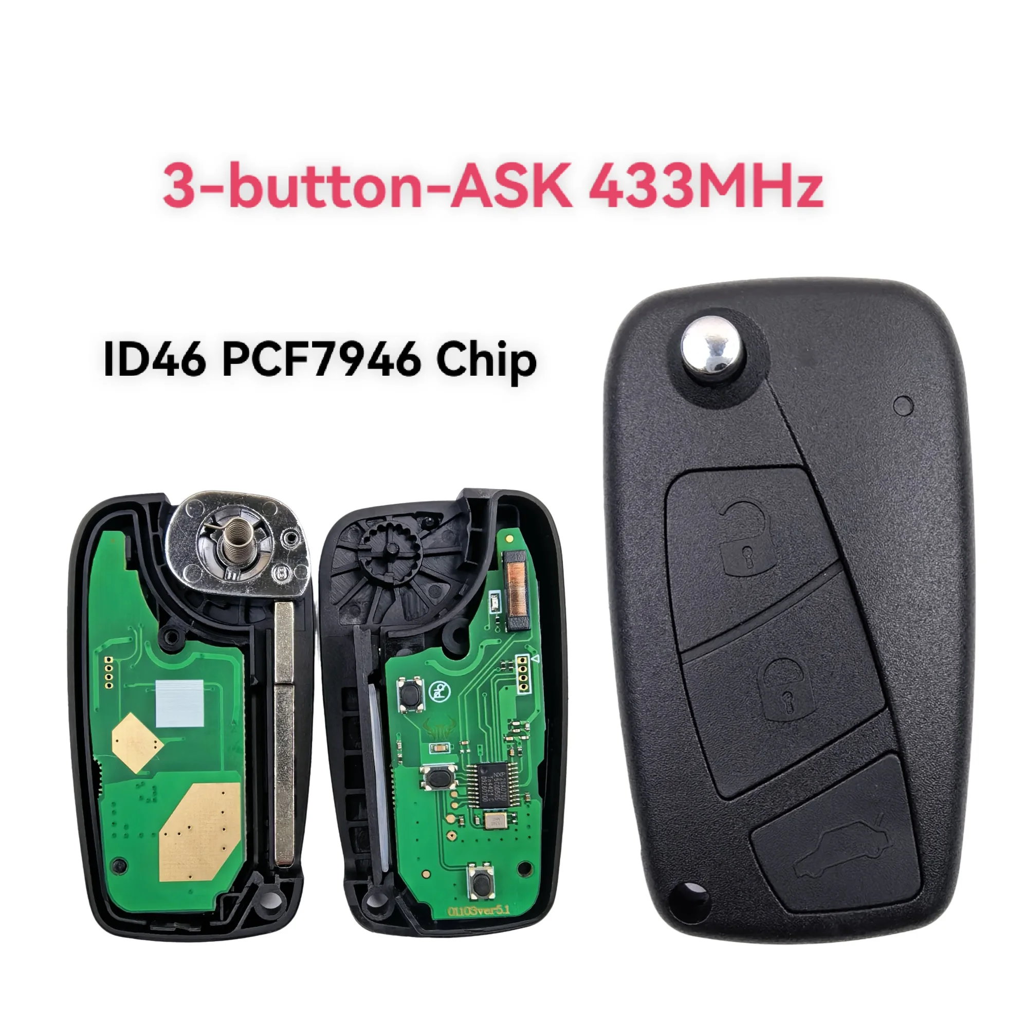 

1/2Pieces Jingxin ID46 PCF7946 Chip ASK 433MHz Replacement SIP22 Flip Car Remote Key For Fiat Panda 2003-2012 car key