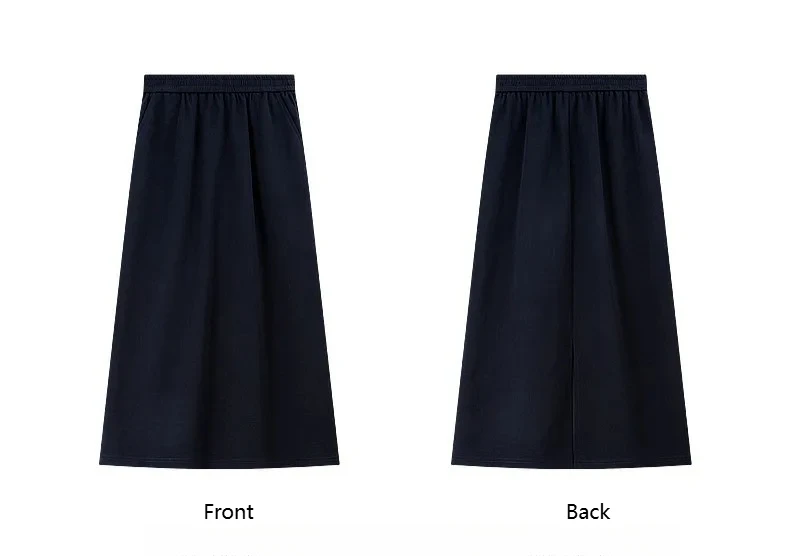 VIMLY Navy Casual Office Women's Suit 2026 Summer Contrast Folded Cuff Short Sleeve Tee Elastic Waist Straight Skirt Sets A6390