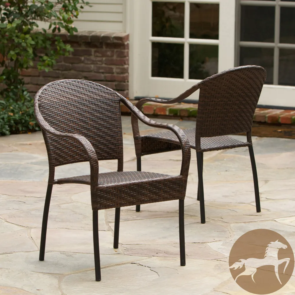 

1 Piece PE Wicker Stackable Armchair Palm Harbor Outdoor Wicker Stackable Chair Brown Patio Furniture