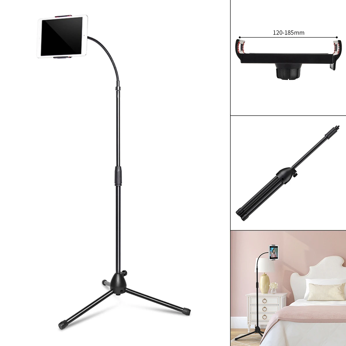 Tablet Phone Holder Bracket Telescopic Folding Tripod Fit for 3.5-10.5 Inch Smartphone Flat Hose Adjusting Floor Stand