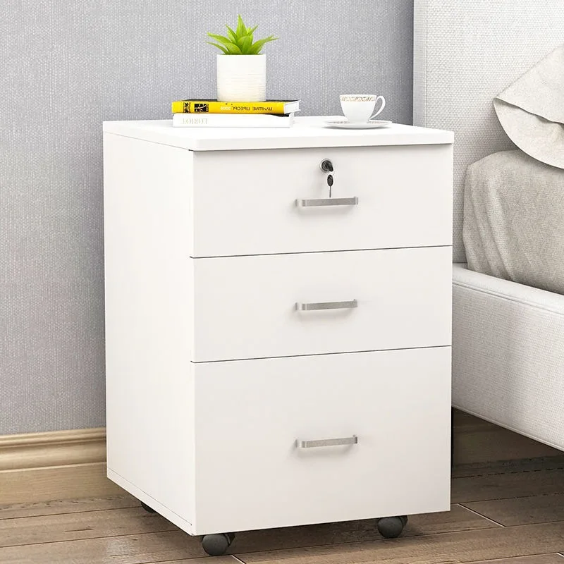 Gabinete de oficina, mesita de noche móvil sencilla y moderna para dormitorio doméstico con cerradura, gabinete de almacenamiento de madera maciza Simple