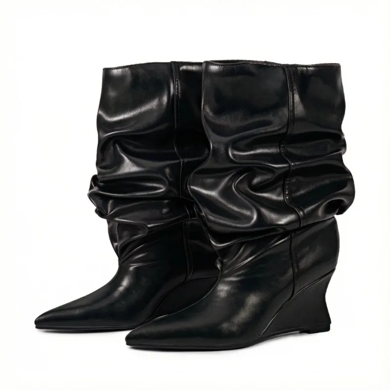 

Новые модные женские ботильоны на танкетке с острым носком и складками, весна-осень 2026, европейский и американский стиль, сексуальные, для банкетов и модных мероприятий