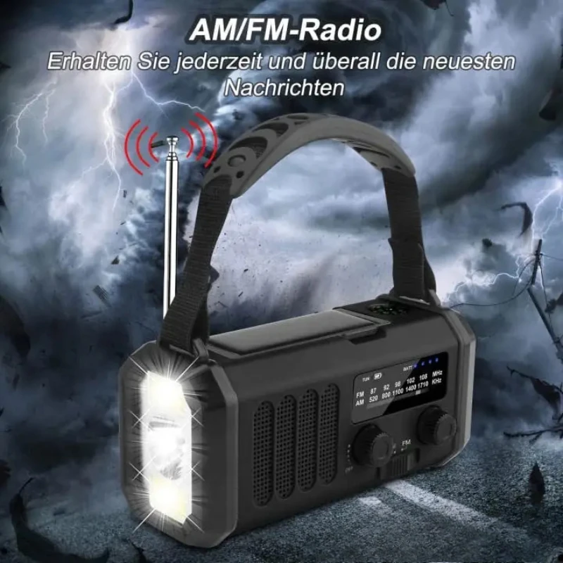 Radio de emergencia portátil de 10000mAh, manivela Solar, Radios AM/FM con linterna, lámpara de lectura, brújula, alarma SOS, alerta meteorológica