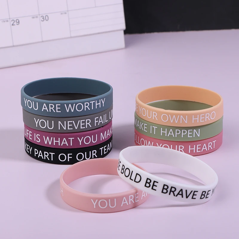 Motivational Quote Rubber Wristbands Colored Inspirational Silicone Bracelets Stretch Unisex Wristbands For Women Men Gifts