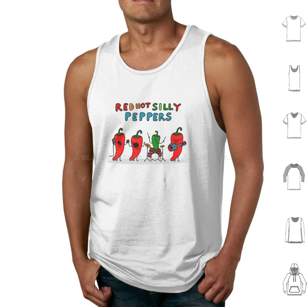 Silly Peppers Tank Tops Vest Sleeveless Silly Peppers Chilly Peppers Funny Food Art Whimsical Illustration Band Humour