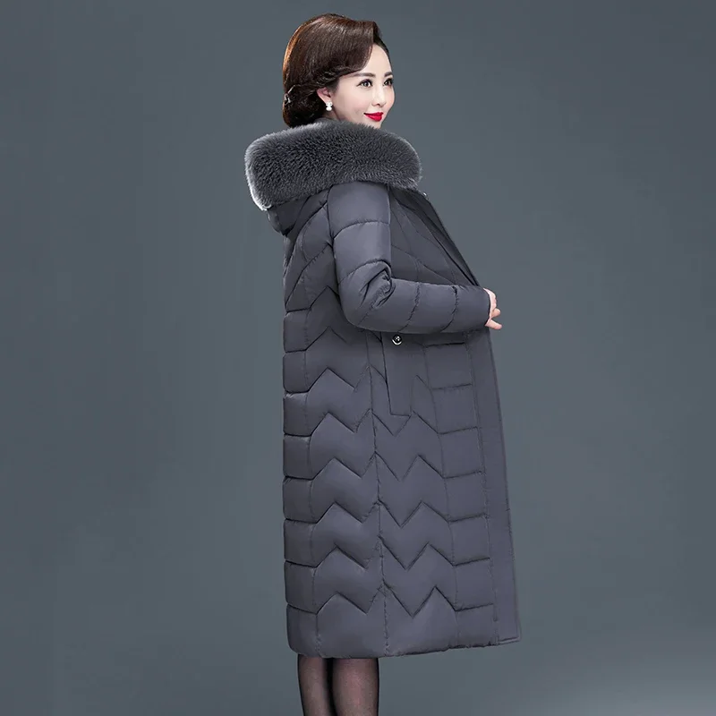 

2025 New X-long Women Coats Slim Office Ladies Solid Women's Winter Jacket Hooded With Fur Collar Thick Cotton Padded Parkas