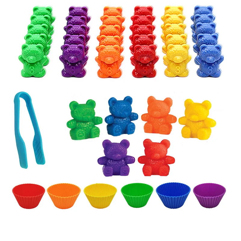 Jouets de genre ours arc-en-ciel Montessori avec tasse à empiler, jeu d'association, classification des documents, éducation précoce, avantages pour les contaminants, 18/36