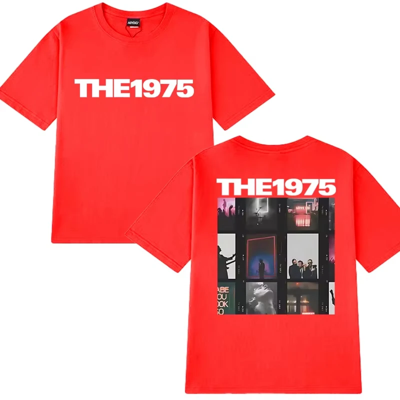 رائجة البيع جديد روك باند 1975 مزدوجة الوجهين طباعة تي شيرت الرجال النساء بلايز خمر للجنسين المتضخم القطن تي شيرتات قصيرة الاكمام