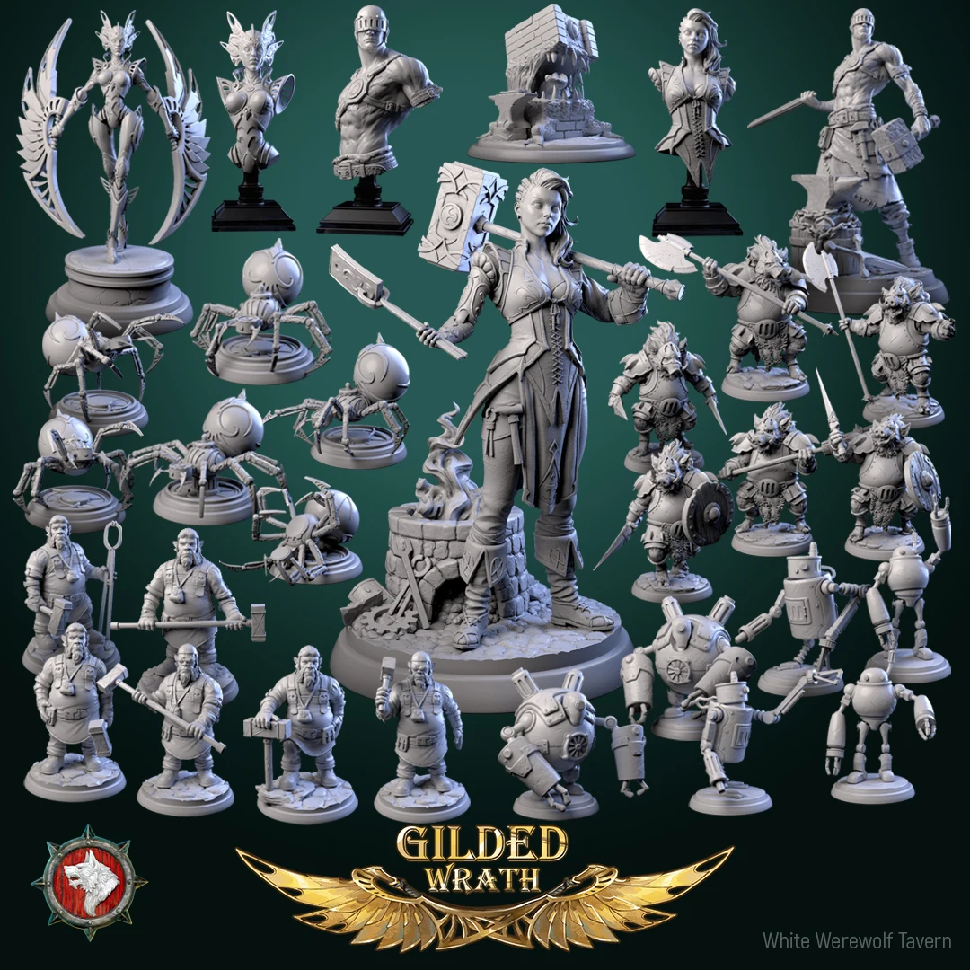 

Dnd Miniatures Figures 3d Printing [Gilded Fury] Forger, Scrap Robot, Golden Weaving Crawler, Iron Tooth DND Chess Board Game